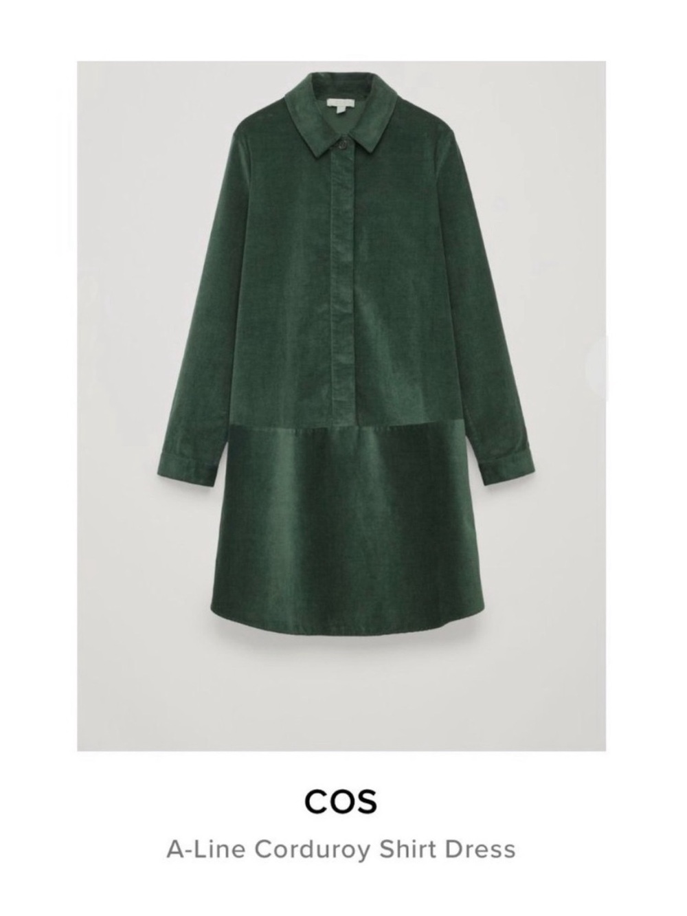 COS Dark Green Long Sleeve Corduroy Shirt Dress